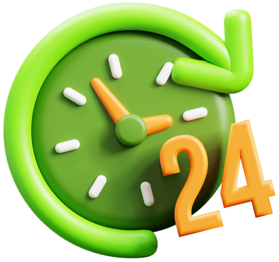 3D clock showing 24/7 coverage