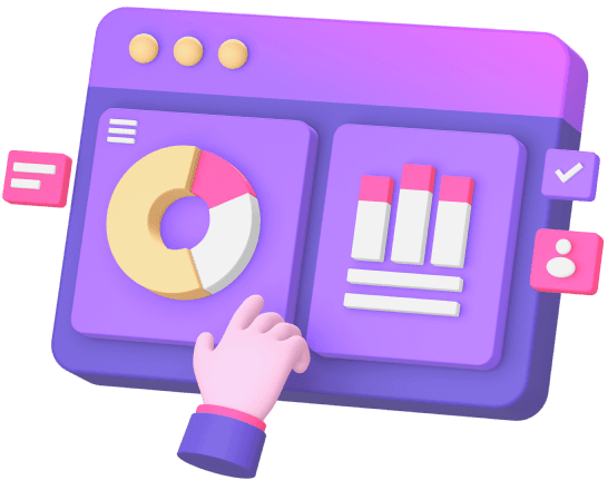 3D illustration of CRM dashboard with analytics