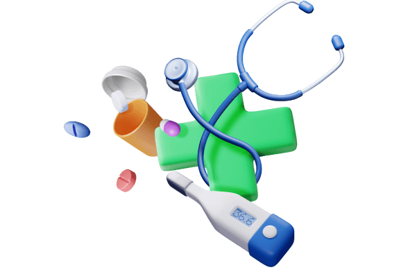 3D illustration of medical tools and a stethoscope