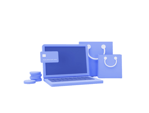 3D illustration of a laptop with shopping bags, representing ecommerce